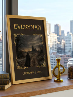 Everyman Classic Book Art Print by Unknown – framed print on a city-view windowsill