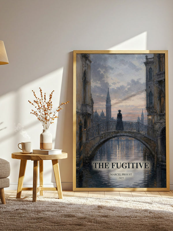 The Fugitive watercolour print in frame leaning in hallway – classic literature wall art