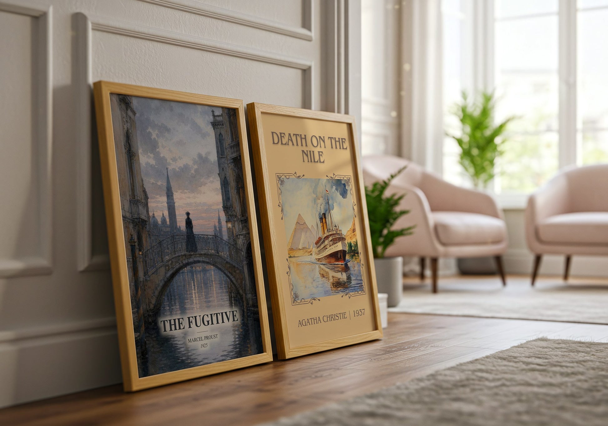The Fugitive watercolour print framed by window – literary home decor