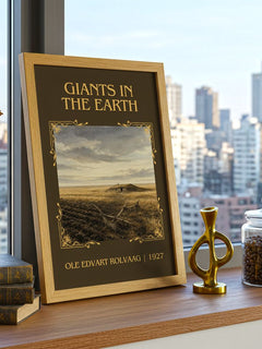 Giants in the Earth Classic Book Art Print by Ole Edvart Rolvaag – framed print on a city-view windowsill