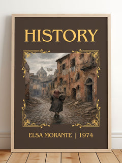 History Classic Book Art Print by Elsa Morante – framed print leaning on a wooden floor