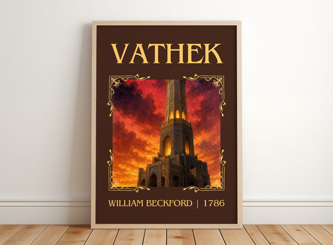 Vathek Classic Book Art Print by William Beckford – framed print leaning on a wooden floor