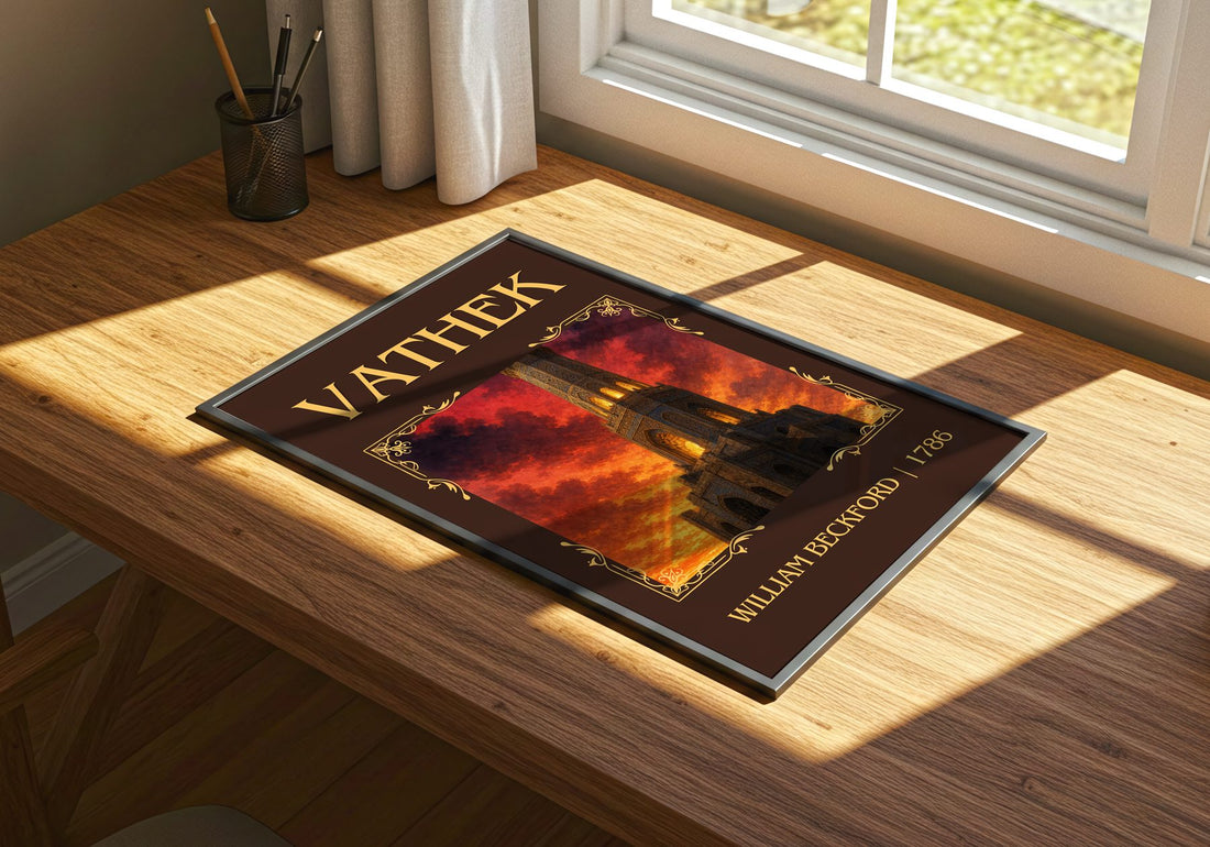 Vathek Classic Book Art Print by William Beckford – print on a sunlit desk