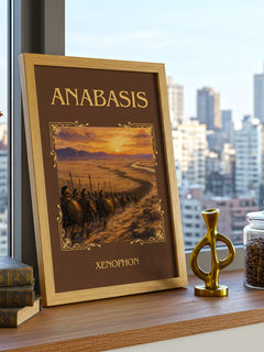 Anabasis Classic Book Art Print by Xenophon – framed print on a city-view windowsill
