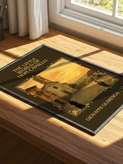 Little World Of Don Camillo Classic Book Art Print by G. Guareschi – print on a sunlit desk