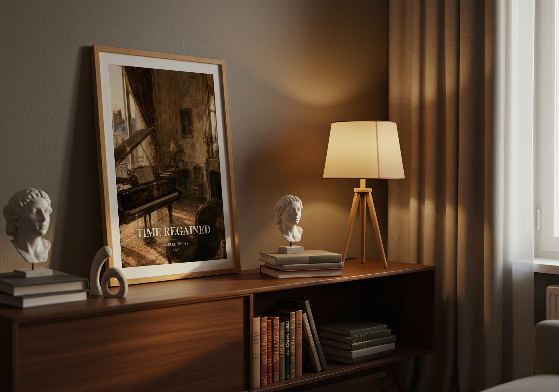 Time Regained watercolour print on bookshelf – Marcel Proust fan gift