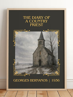 Diary of a Country Priest Classic Book Art Print by Georges Bernanos – framed print leaning on a wooden floor