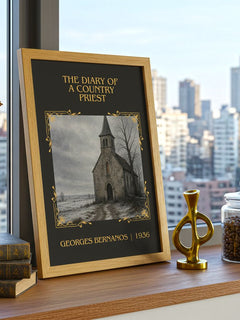 Diary of a Country Priest Classic Book Art Print by Georges Bernanos – framed print on a city-view windowsill