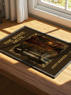 The White Devil Classic Book Art Print by John Webster – print on a sunlit desk