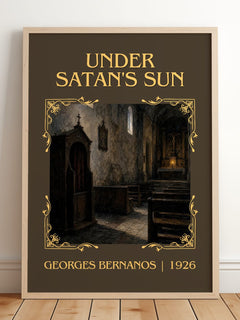 Under Satan's Sun Classic Book Art Print by Georges Bernanos – framed print leaning on a wooden floor