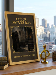 Under Satan's Sun Classic Book Art Print by Georges Bernanos – framed print on a city-view windowsill
