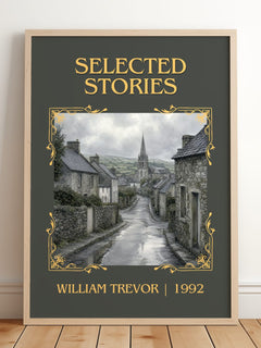 Selected Stories Classic Book Art Print by William Trevor – framed print leaning on a wooden floor
