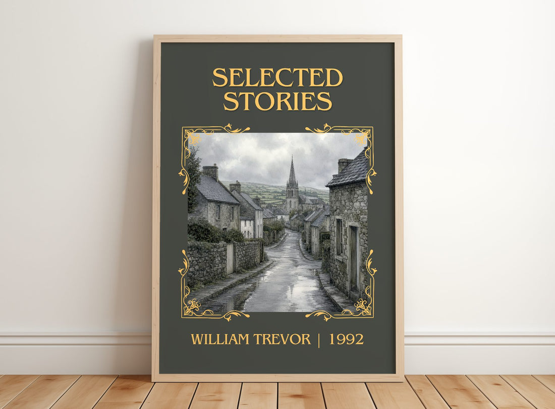 Selected Stories Classic Book Art Print by William Trevor – framed print leaning on a wooden floor