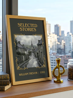 Selected Stories Classic Book Art Print by William Trevor – framed print on a city-view windowsill
