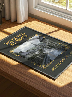 Selected Stories Classic Book Art Print by William Trevor – print on a sunlit desk
