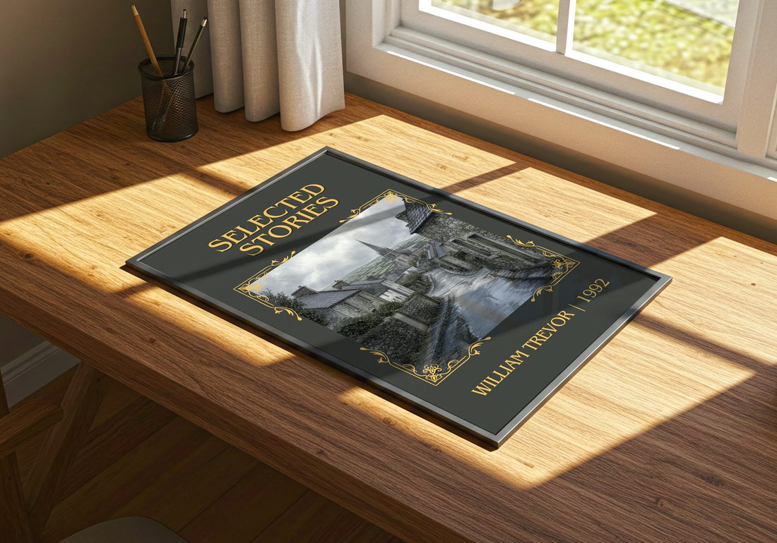 Selected Stories Classic Book Art Print by William Trevor – print on a sunlit desk