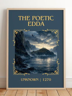 The Poetic Edda Classic Book Art Print by Unknown – framed print leaning on a wooden floor