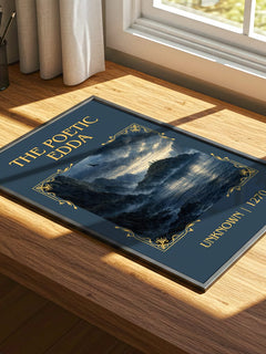 The Poetic Edda Classic Book Art Print by Unknown – print on a sunlit desk