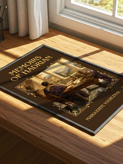 Memoirs of Hadrian Classic Book Art Print by Marguerite Yourcenar – print on a sunlit desk