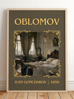Oblomov Classic Book Art Print by Ivan Goncharov – framed print leaning on a wooden floor