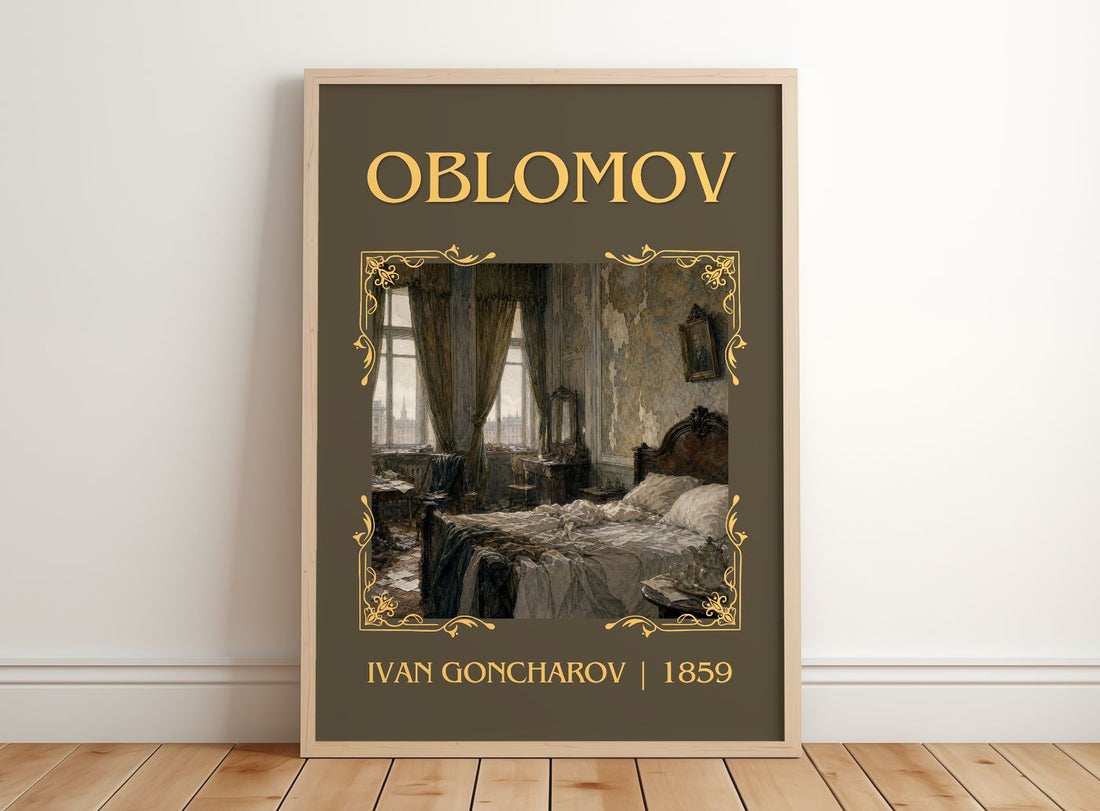 Oblomov Classic Book Art Print by Ivan Goncharov – framed print leaning on a wooden floor