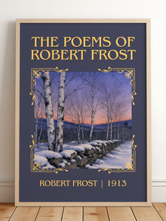 The Poems of Robert Frost Classic Book Art Print by Robert Frost – framed print leaning on a wooden floor