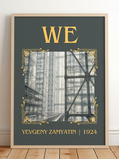 We Classic Book Art Print by Yevgeny Zamyatin – framed print leaning on a wooden floor