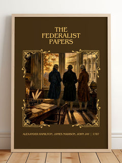 Federalist Papers Classic Book Art Print by A. Jay – framed print leaning on a wooden floor
