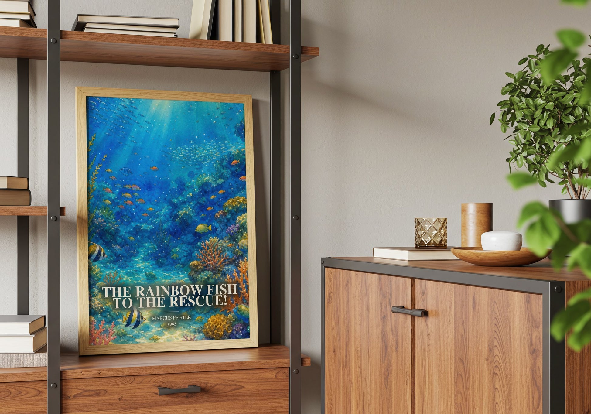 The Rainbow Fish To The Rescue! book watercolour illustration paper finish options – matte satin gloss