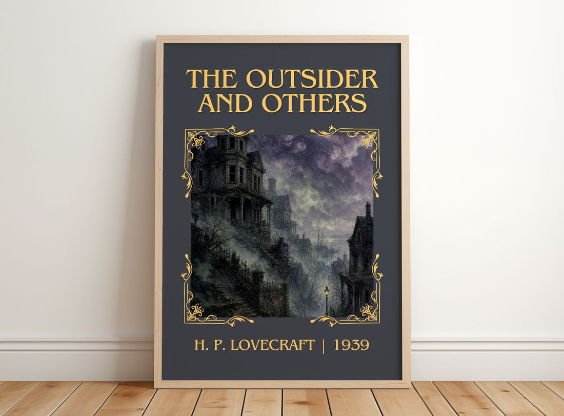 The Outsider And Others Classic Book Art Print by H. P. Lovecraft – framed print leaning on a wooden floor