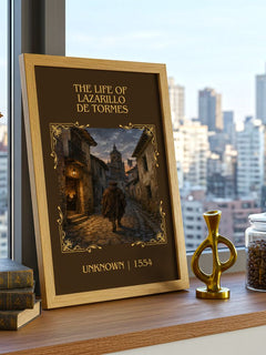 The Life of Lazarillo de Tormes Classic Book Art Print by Unknown – framed print on a city-view windowsill