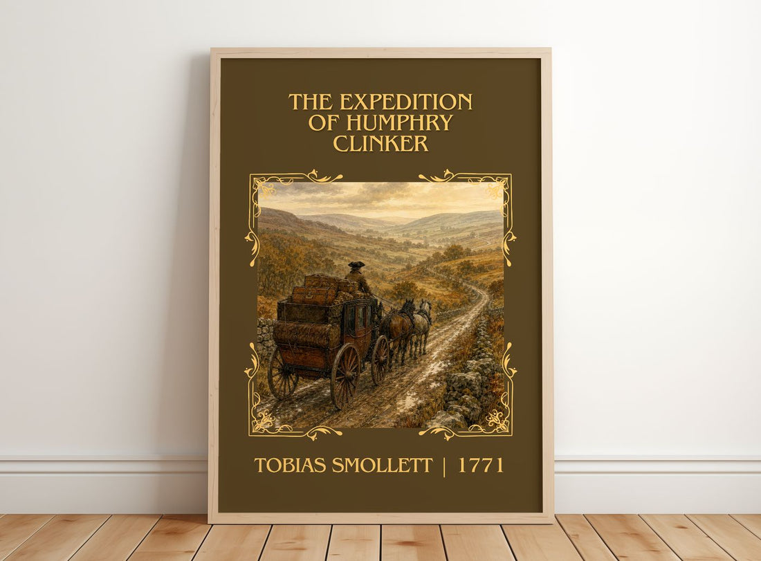 Expedition of Humphry Clinker Classic Book Art Print by T. Smollett – framed print leaning on a wooden floor