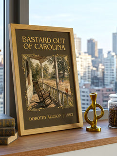 Bastard Out of Carolina Classic Book Art Print by Dorothy Allison – framed print on a city-view windowsill
