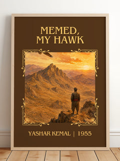 Memed, My Hawk Classic Book Art Print by Yashar Kemal – framed print leaning on a wooden floor
