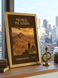 Memed, My Hawk Classic Book Art Print by Yashar Kemal – framed print on a city-view windowsill