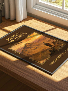 Memed, My Hawk Classic Book Art Print by Yashar Kemal – print on a sunlit desk