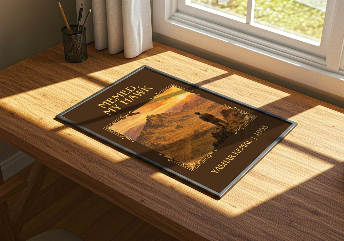 Memed, My Hawk Classic Book Art Print by Yashar Kemal – print on a sunlit desk