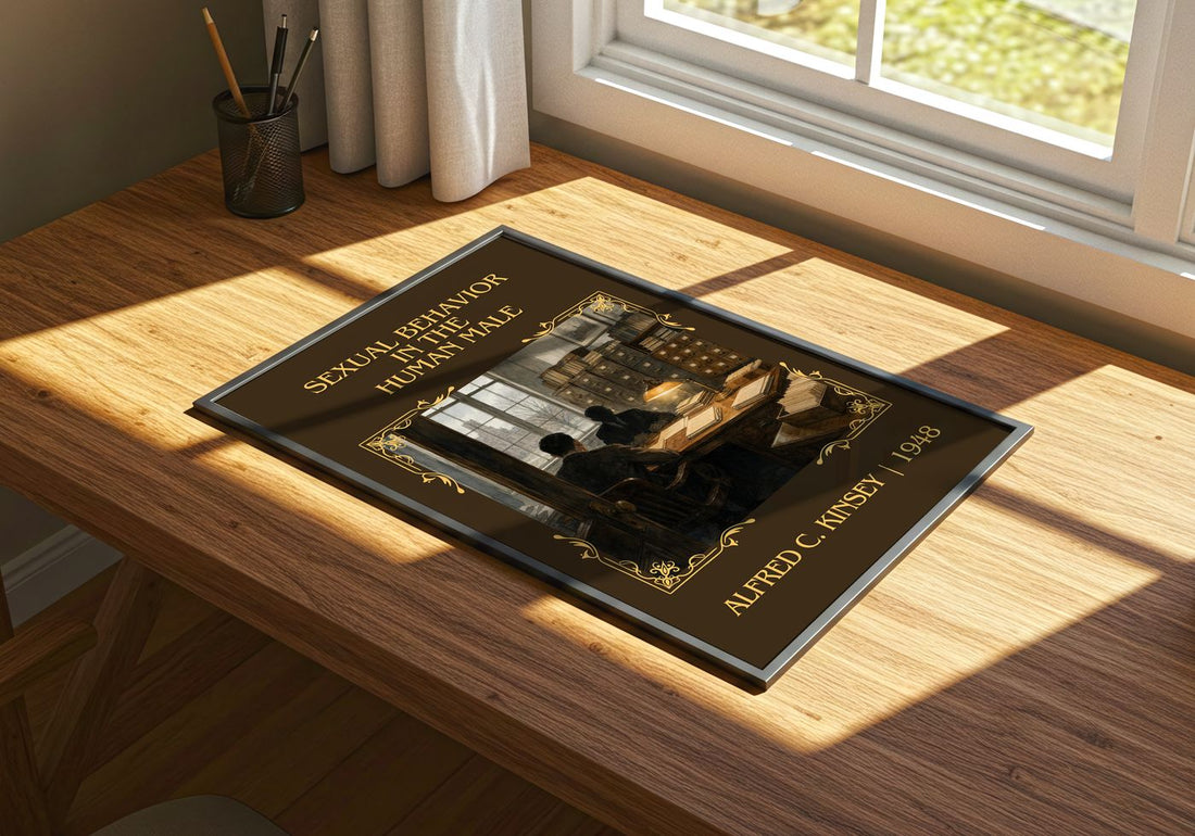 Sexual Behavior in the Human Male Classic Book Art Print by A. Kinsey – print on a sunlit desk