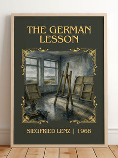 The German Lesson Classic Book Art Print by Siegfried Lenz – framed print leaning on a wooden floor