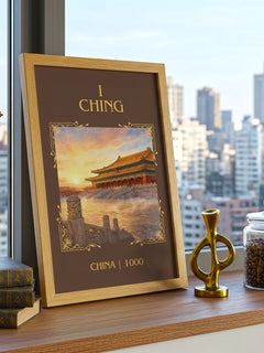 I Ching Classic Book Art Print by China – framed print on a city-view windowsill
