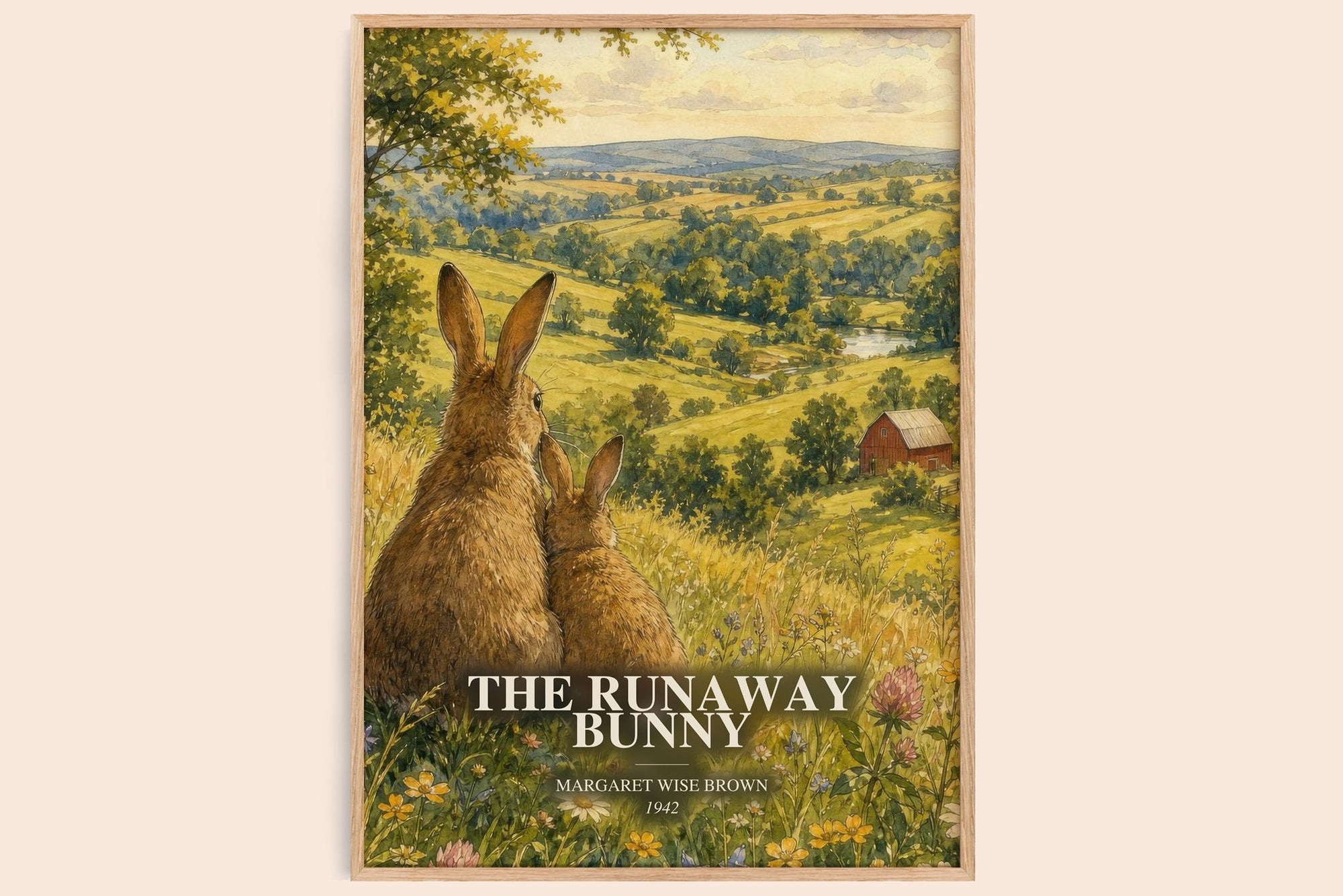 The Runaway Bunny watercolour book poster by Margaret Wise Brown – framed literary art print
