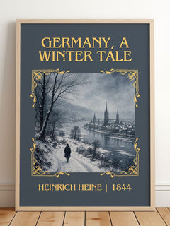 Germany, a Winter Tale Classic Book Art Print by Heinrich Heine – framed print leaning on a wooden floor