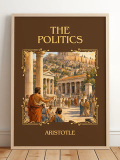 The Politics Classic Book Art Print by Aristotle – framed print leaning on a wooden floor