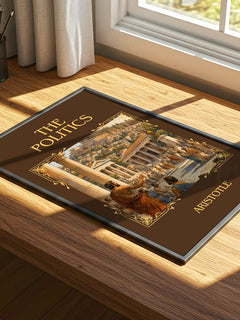 The Politics Classic Book Art Print by Aristotle – print on a sunlit desk