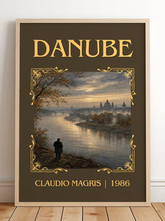 Danube Classic Book Art Print by Claudio Magris – framed print leaning on a wooden floor