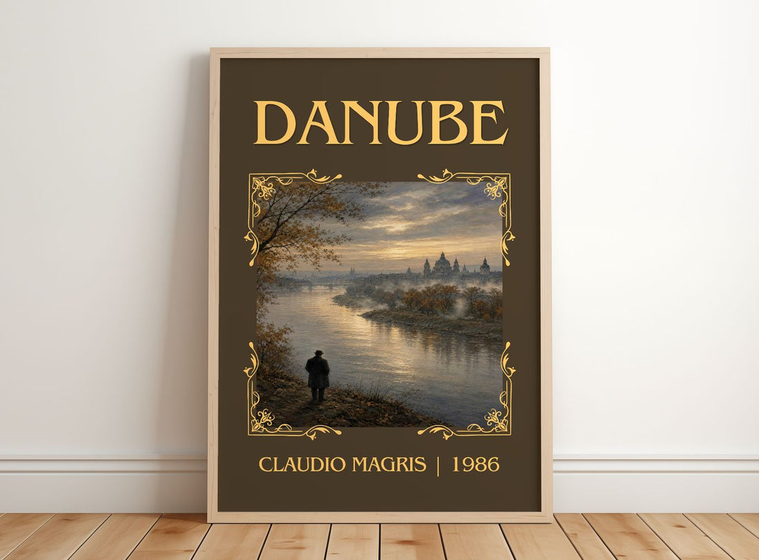 Danube Classic Book Art Print by Claudio Magris – framed print leaning on a wooden floor