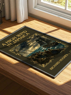 A High Wind in Jamaica Classic Book Art Print by Richard Hughes – print on a sunlit desk