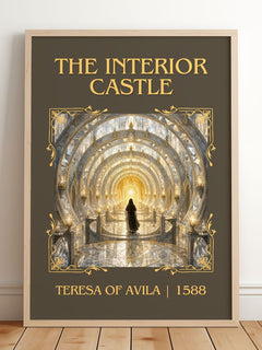 The Interior Castle Classic Book Art Print by Teresa of Avila – framed print leaning on a wooden floor