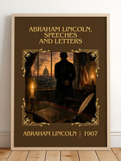 Abraham Lincoln, Speeches And Letters Classic Book Art Print by Abraham Lincoln – framed print leaning on a wooden floor
