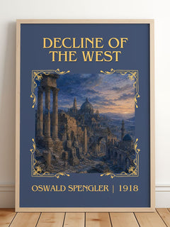 Decline of the West Classic Book Art Print by Oswald Spengler – framed print leaning on a wooden floor